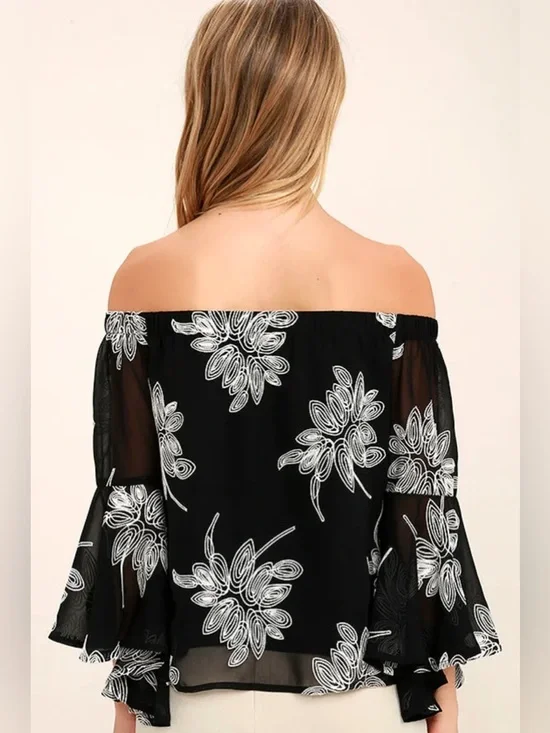 Lulus All I Want is You Black and White Off-the-Shoulder Top - Picture 4 of 10
